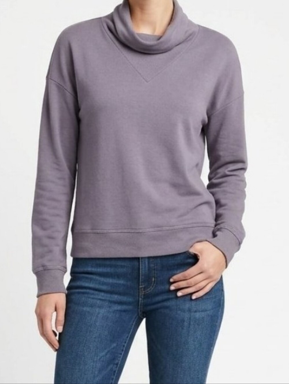 Banana Republic Gray Cotton Modal Turtleneck Mock Long Sleeve Stretch Top XS